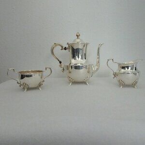 Vintage Silver Plated Coffee Tea Set Poole 2500 Footed Pot Sugar Creamer